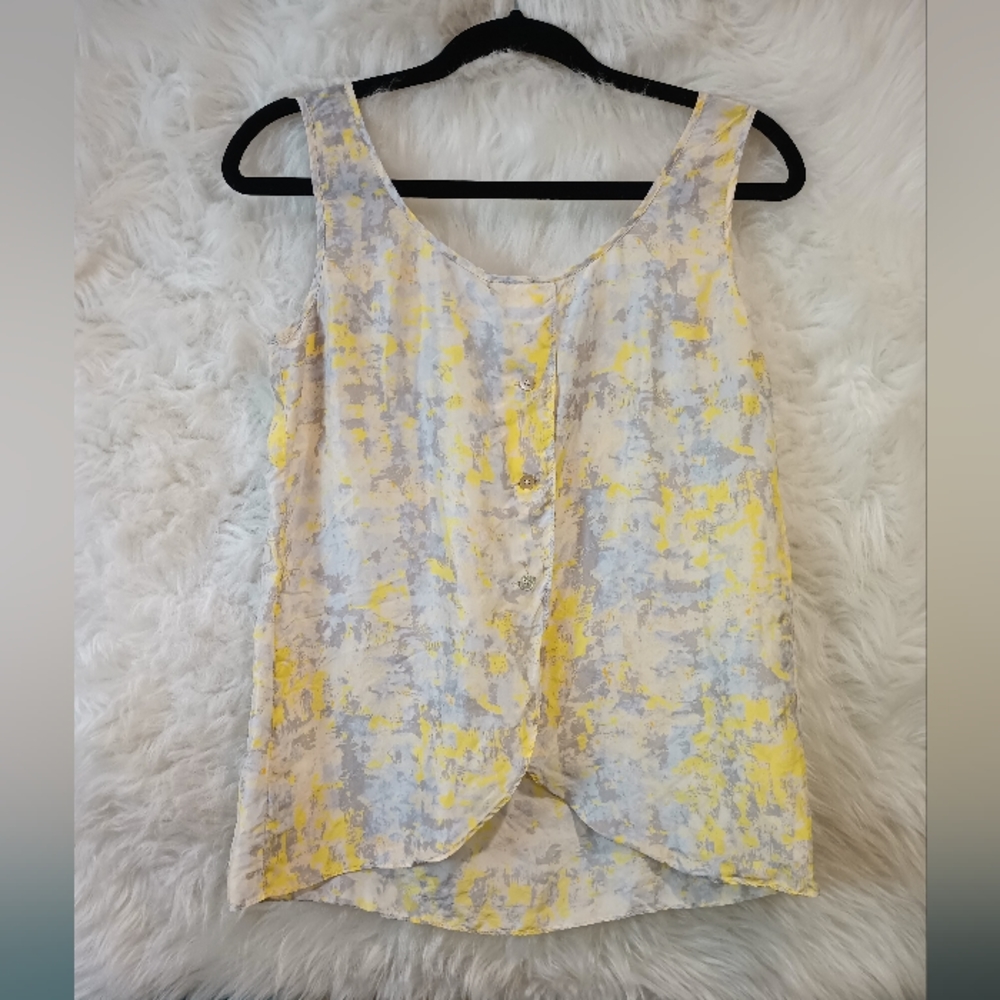 Cabi Yellow and Gray Sleeveless 100% Silk Tank Top Size XS - Picture 10 of 11